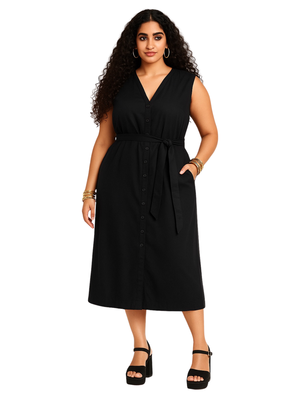Aerloom Black Buttoned Dress Women